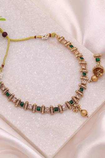 Green color matte gold kundan necklace set