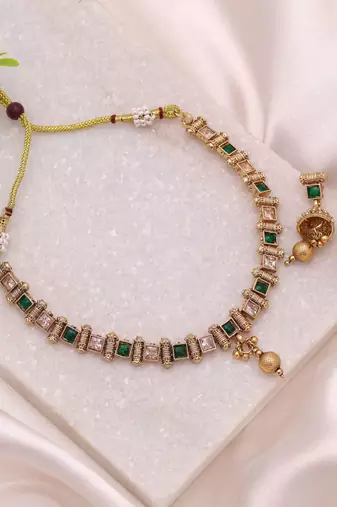 Green color matte gold kundan necklace set