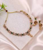 Green color matte gold kundan necklace set