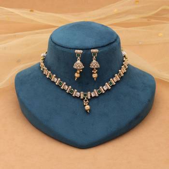 Green color matte gold kundan necklace set 2