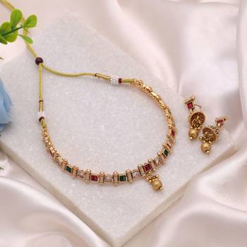 Rani & green color matte gold kundan necklace set 1