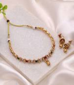Rani & green color matte gold kundan necklace set
