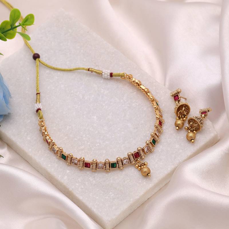 Rani & green color matte gold kundan necklace set