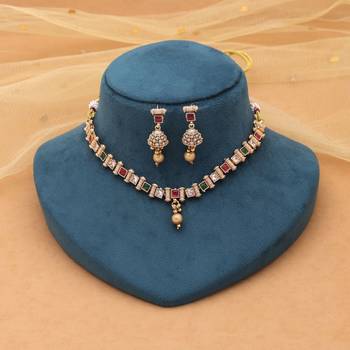 Rani & green color matte gold kundan necklace set 2