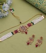 Multi color matte gold choker kundan set