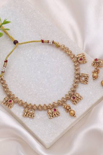 Rani color designer matte gold kundan set