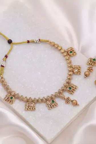 Green color matte gold kundan jewelry set