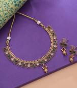 Green color traditional kundan necklace set