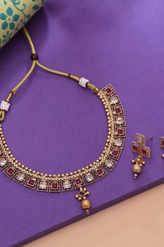 Rani color matte gold kundan set