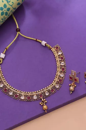 Rani color matte gold kundan set