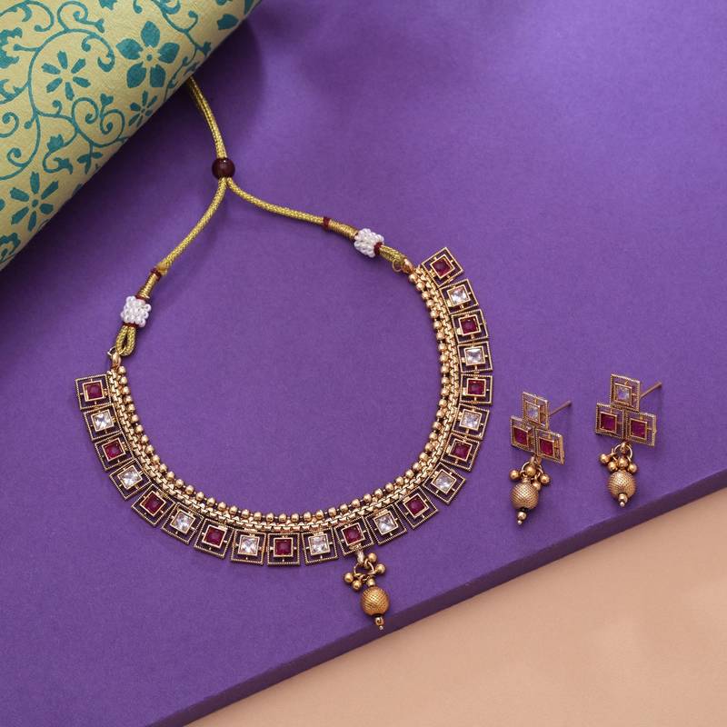 Rani color matte gold kundan set