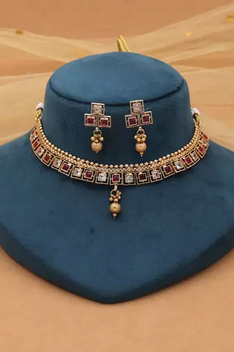 Rani color matte gold kundan set