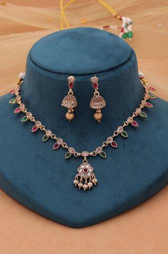 Rani & green color kundan jewelry set