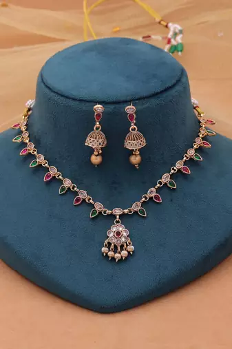 Rani & green color kundan jewelry set