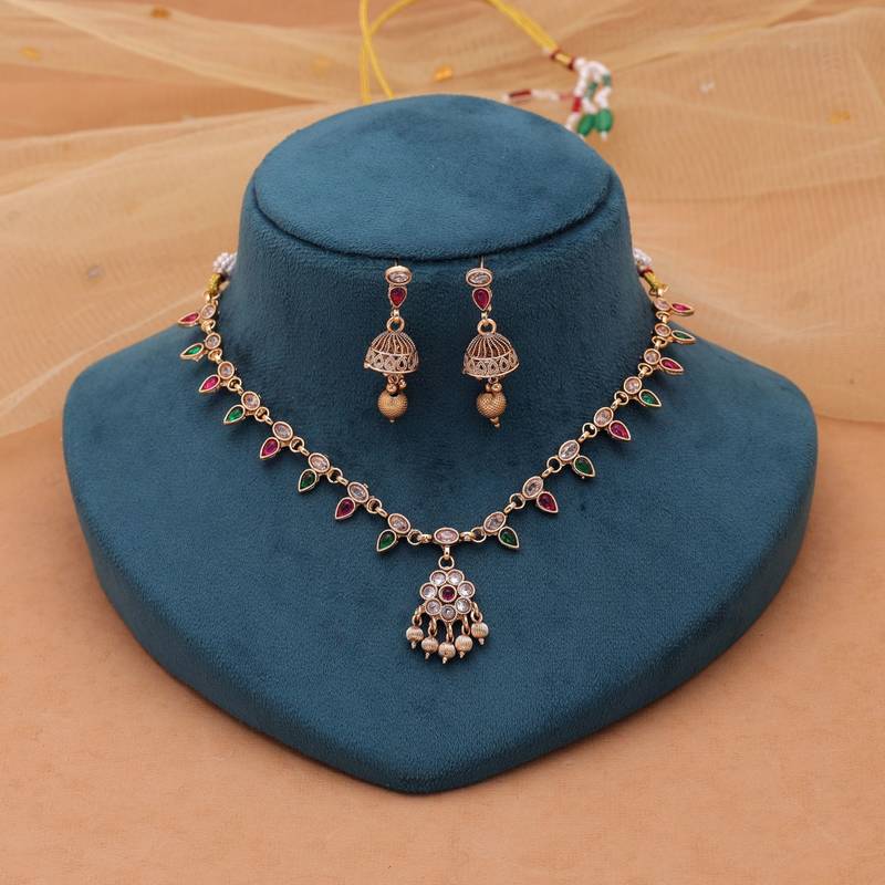 Rani & green color kundan jewelry set