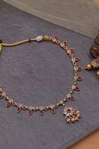 Rani color classic kundan necklace set