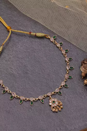 Green color premium kundan necklace set