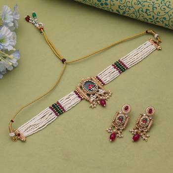 Rani & green color choker kundan set 1