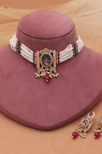 Rani & green color choker kundan set