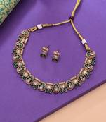 Green color royal kundan necklace set