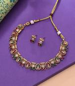 Rani & green color designer kundan set