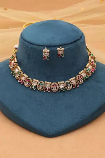 Rani & green color designer kundan set