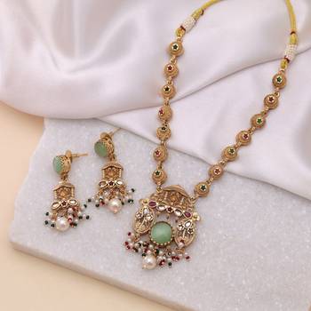 Pista green color matte gold kundan set 1