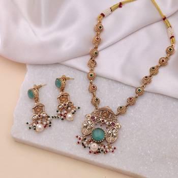 Rama green color kundan necklace set 1