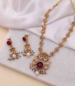 Maroon color matte gold kundan set