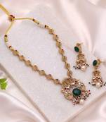 Green color traditional kundan jewelry set