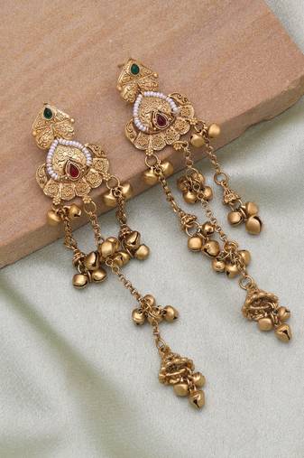 Rani & green color long kasmiri earrings
