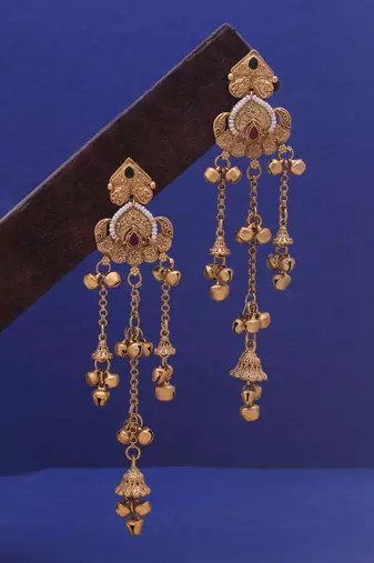 Rani & green color long kasmiri earrings