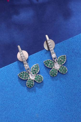 Green color american diamond earrings