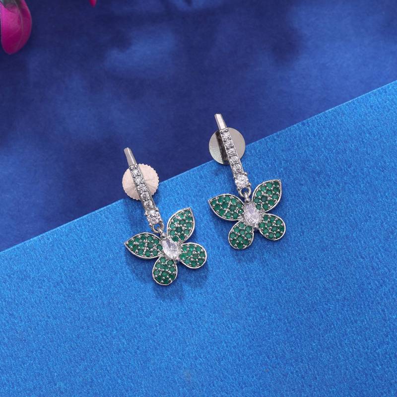 Green color american diamond earrings