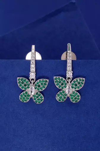 Green color american diamond earrings