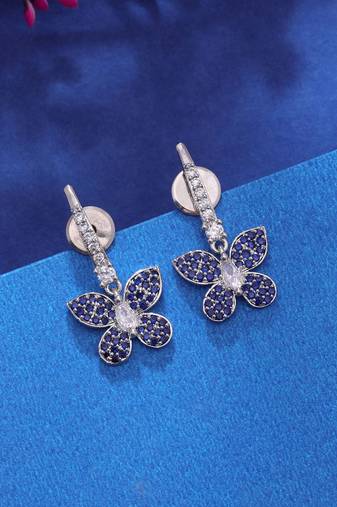 Navy blue color diamond earrings