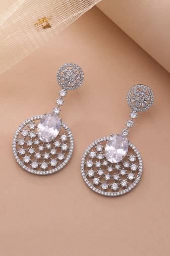 Silver color elegant diamond earrings