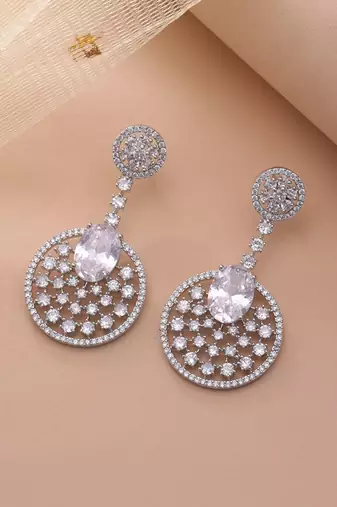 Silver color elegant diamond earrings