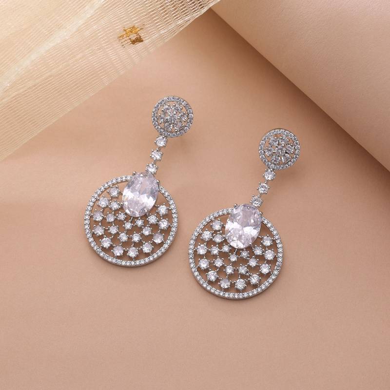 Silver color elegant diamond earrings