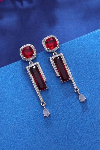 Red color american diamond earrings