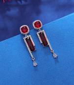 Red color american diamond earrings