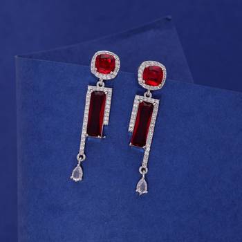 Red color american diamond earrings 2