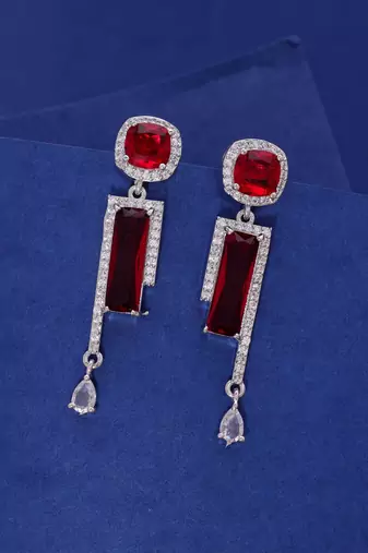 Red color american diamond earrings