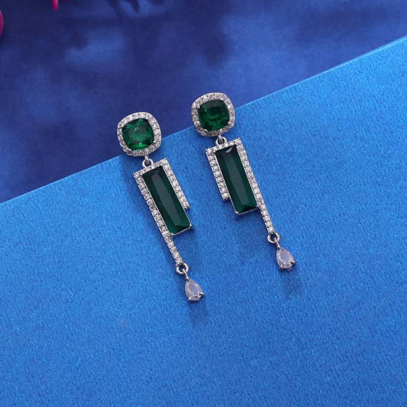 Green color designer diamond earrings