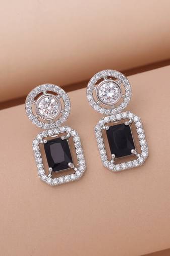Black color american diamond earrings