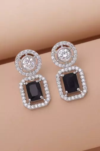 Black color american diamond earrings