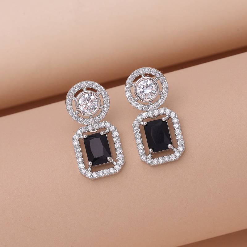 Black color american diamond earrings