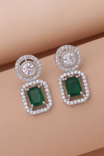 Green color crystal diamond earrings