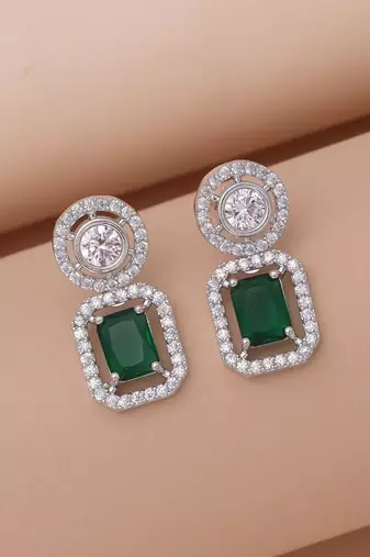 Green color crystal diamond earrings