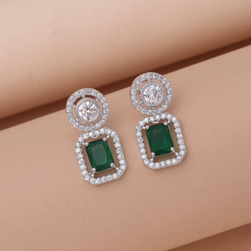 Green color crystal diamond earrings
